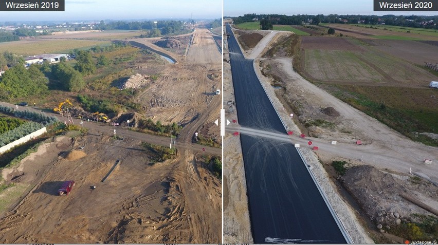 Łódź. Budowa S14 - zachodniej obwodnicy miasta. Zobacz co się zmieniło przez rok - porównaj zdjęcia z września 2019 i 2020 roku