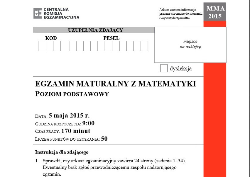 Matura 2015 Matematyka - arkusz CKE - odpowiedzi -...