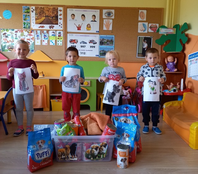 Przedszkolaki z Kozłowa w gminie Małogoszcz przekazały karmę i ciepłe koce dla psów i kotów ze schroniska w Dyminach.