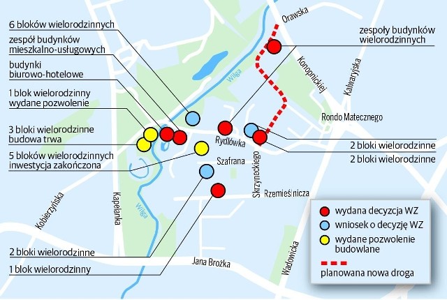 Deweloperzy zabudowują kolejne tereny w okolicy ronda, a miasto dopiero planuje nową drogę