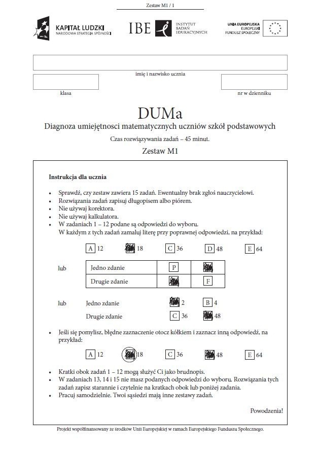 DUMa 2014: Sprawdzian z matematyki dla piątoklasistów...