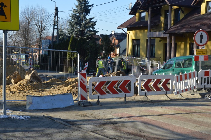 Zamknięta ulica Kościuszki w Proszowicach