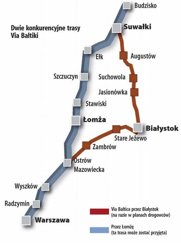 W Ostrowi Mazowieckiej skręca na Łomżę. Białystok omija. Tak może wyglądać Via Baltica, czyli międzynarodowa droga, która przez Polskę połączy kraje nadbałtyckie z resztą Europy.