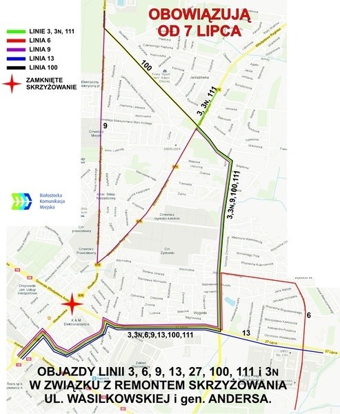 linia 3, 111 i 3N - pojadą ul.: Raginisa, Piastowską, 27...