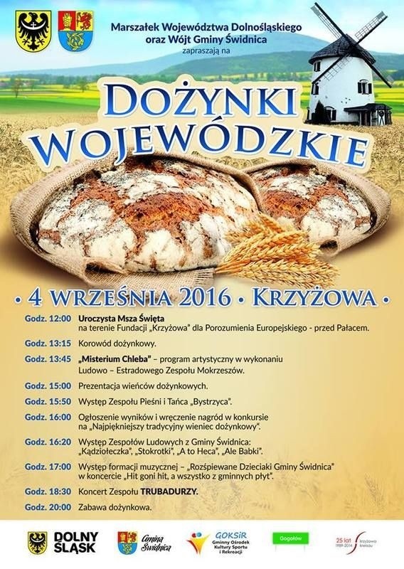 Tegoroczne dożynki wojewódzkie na Dolnym Śląsku odbędą się w Krzyżowej w gminie Świdnica. Gwiazdą imprezy będą Trubadurzy