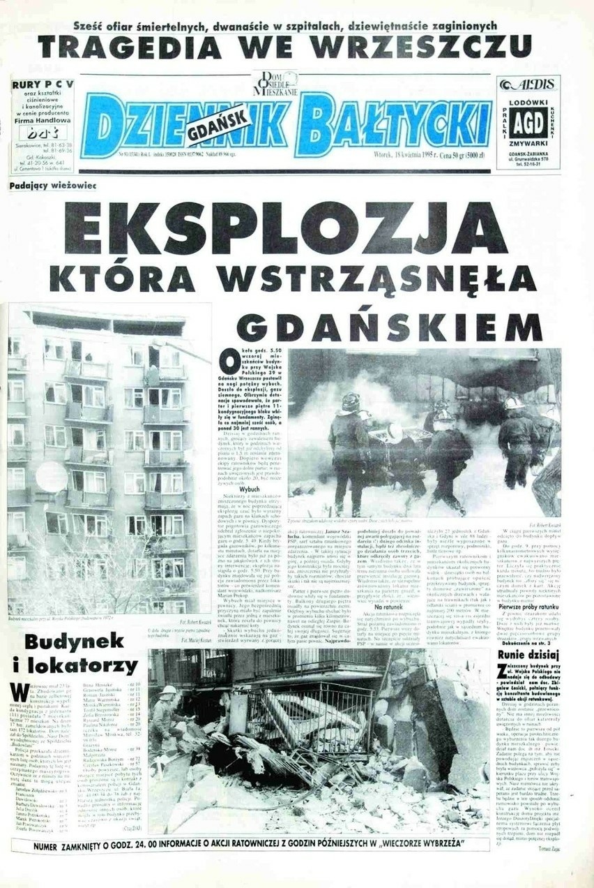 Wybuch gazu w gdańskim wieżowcu. W katastrofie przy ul. Wojska Polskiego zginęły 22 osoby. Mija 29 lat od tamtej tragedii. ZDJĘCIA, WIDEO