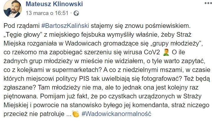 Radny Klinowski uważa, że to nękanie młodzieży