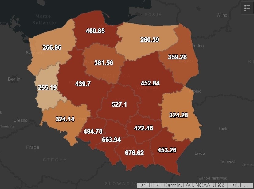 Liczba zachorowań na 100 tys. mieszkańców