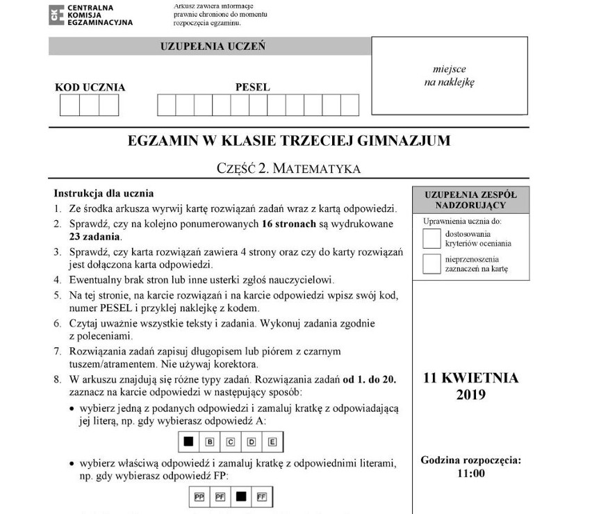 Egzamin ósmoklasisty 2019 Matematyka ARKUSZE CKE + ODPOWIEDZI Rozwiązania  zadań z matematyki [16. 4. 2019] | Dziennik Zachodni