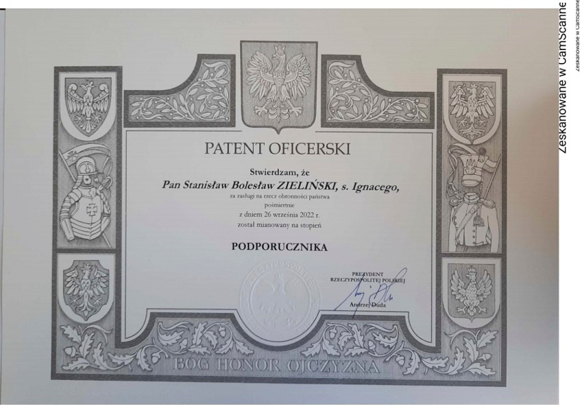 W listopadzie br. wręczono rodzinie w Bydgoszczy Patent...