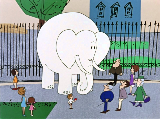 Kadr z filmu animowanego Witolda Giersza „Proszę słonia”