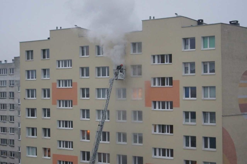 Pożar na Retkini w Łodzi. Ogień w wieżowcu przy Narciarskiej. Pożar wybuchł na 10. piętrze [ZDJĘCIA,FILM]