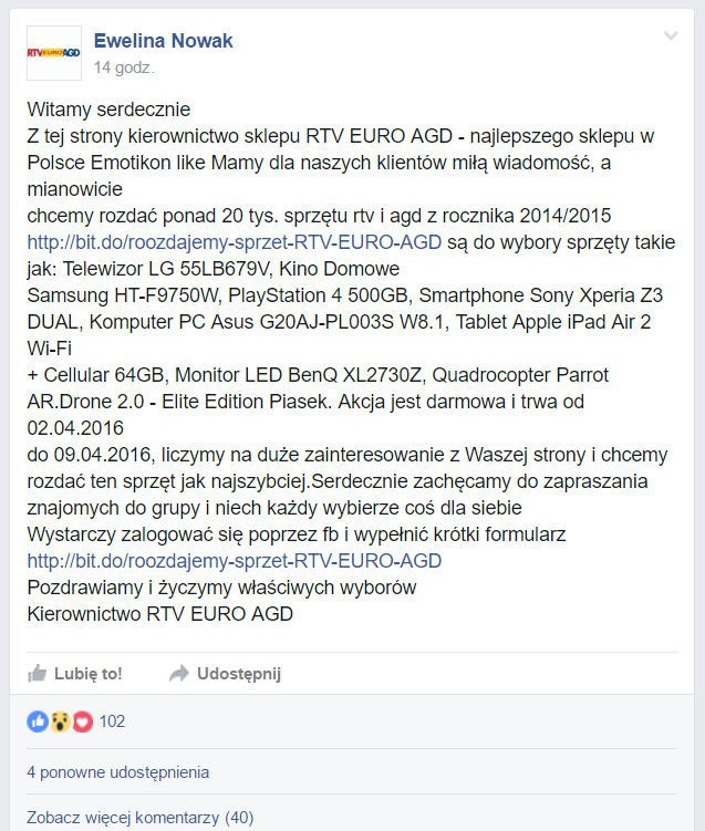 RTV Euro AGD rozdaje sprzęt za darmo? Największy przekręt na polskim Facebooku