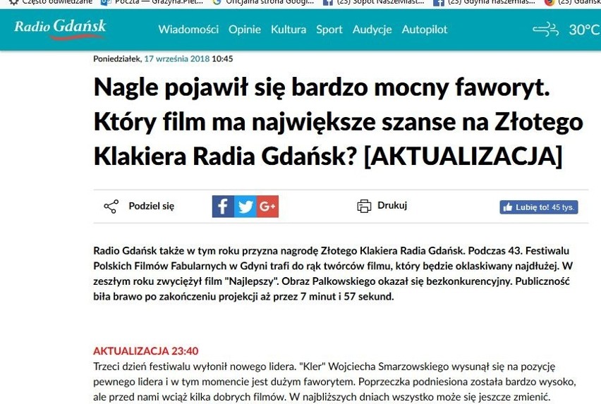 Radio Gdańsk odwołuje nagrodę Złotego Klakiera. Bo wygrywał film "Kler"?