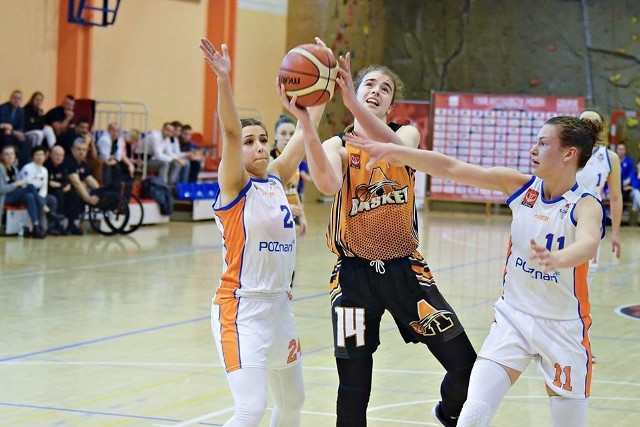 W meczach Basketu Aleksandrów wspaniale walczyła także Aleksandra Pszczolarska (numer 14)