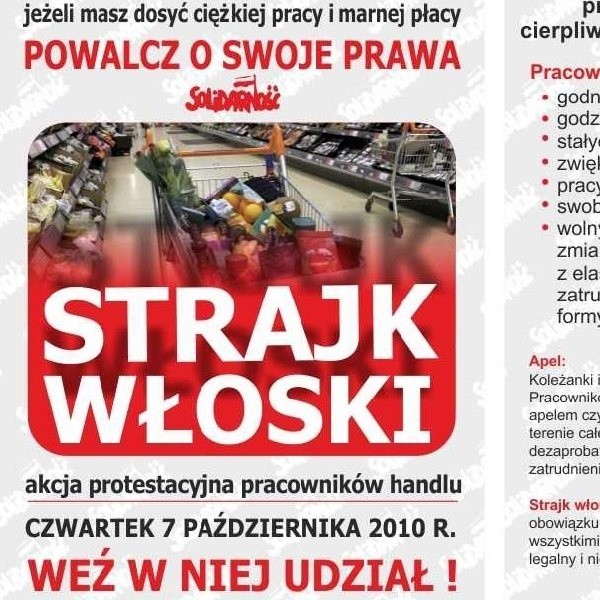 "Szanowni Klienci. Prosimy Was o wyrozumiałość i cierpliowść!" - to fragment informacji na ulotce reklamujacej strajk włoski