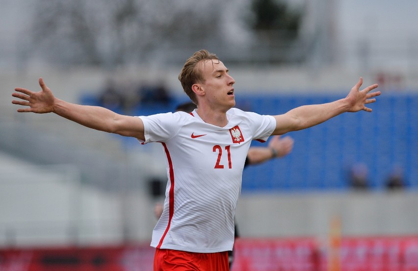 Adam Buksa w meczu reprezentacji Polski U-21