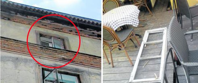 Okno trzeciego piętra kamienicy Rynek 5 w środę po południu spadło do restauracyjnego ogródka.