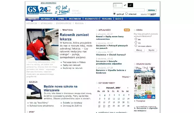 Portal GS24.pl ma już 10 lat. W tym czasie został największym serwisem informacyjnym w regionie. Przygotowaliśmy Was mały przegląd informacji, o których pisaliśmy przed w styczniu 2006 roku.A tak zmieniała się przez ten czas nasza strona!#10urodzinyGS24. Zobacz więcej:-  #10urodzinyGS24. Już od 10 lat w internecie-  10 lat GS24.pl. Złóż nam życzenia i wygraj nagrody!-  10 lat Gs24. Zaprojektuj koszulkę i wygraj weekend w SPACzytaj więcej: #10urodzinyGS24. Dzięki Wam to największy portal w regionie!GS24Create column chartsWyniki badania Megapanel PBI/Gemius - listopad/ *PBI Gemius Audience - lipiec 2016 Follow @gs24_pl!function(d,s,id){var js,fjs=d.getElementsByTagName(s)[0],p=/^http:/.test(d.location)?'http':'https';if(!d.getElementById(id)){js=d.createElement(s);js.id=id;js.src=p+'://platform.twitter.com/widgets.js';fjs.parentNode.insertBefore(js,fjs);}}(document, 'script', 'twitter-wjs');Gs24.pl