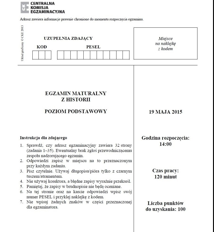 Matura 2015. Historia, poziom podstawowy - technika [ARKUSZ,PYTANIA,ODPOWIEDZI]