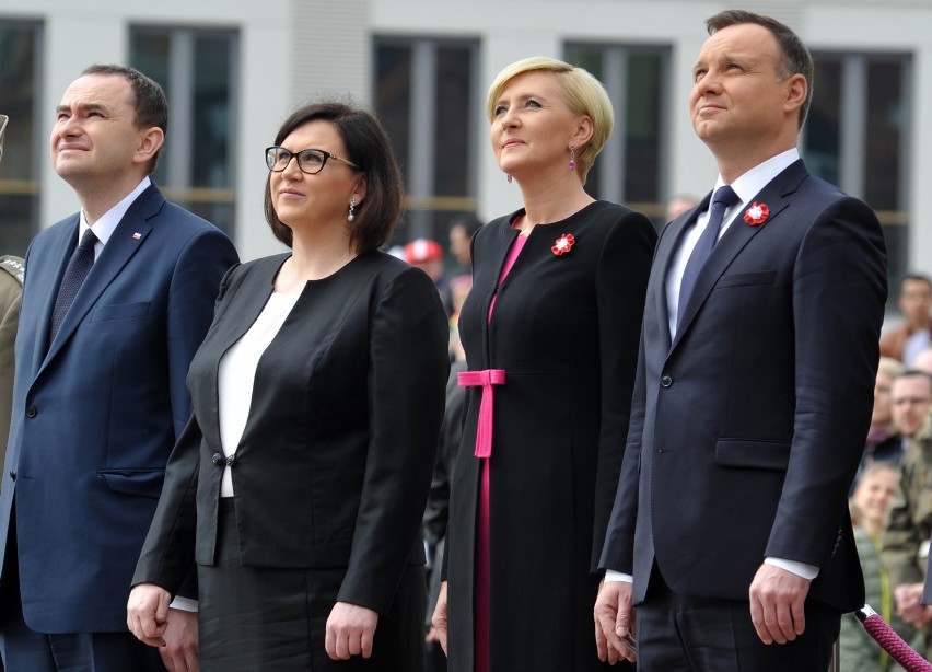 Prezydent Andrzej Duda na obchodach Dnia Flagi.