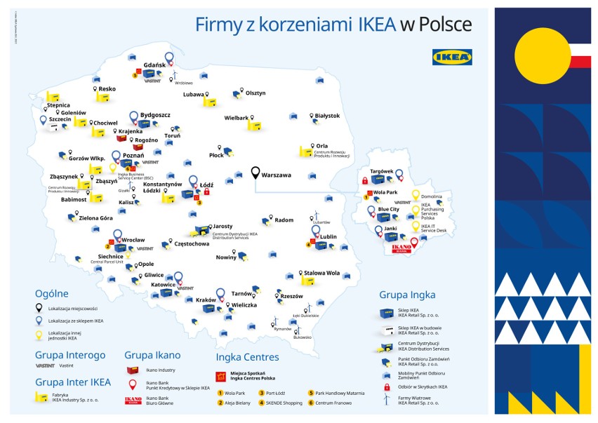 Mapa z zaznaczonymi firmami, które współpracują z IKEA....