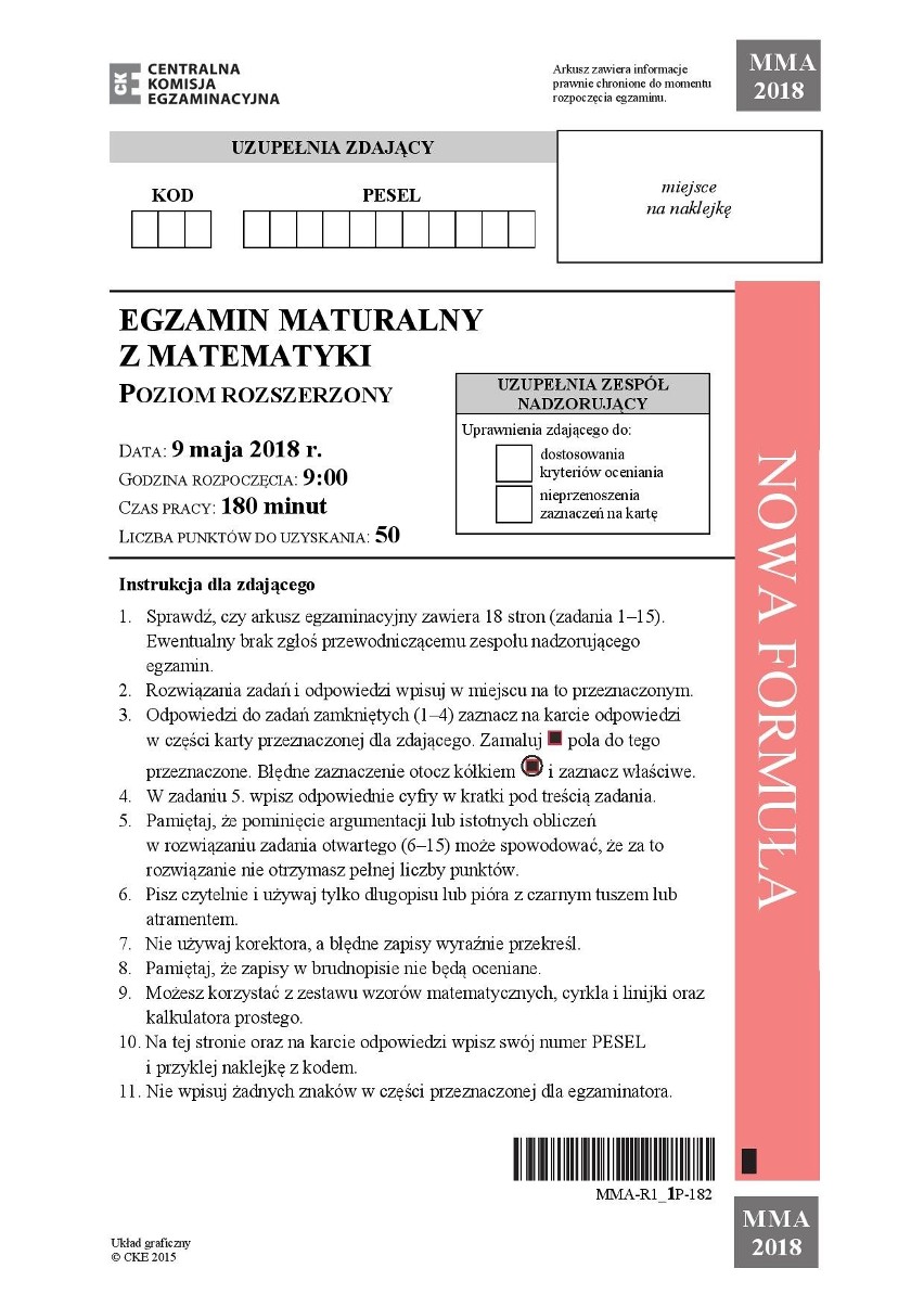 MATURA MATEMATYKA 2018 ROZSZERZONA. Matura z matematyki na...