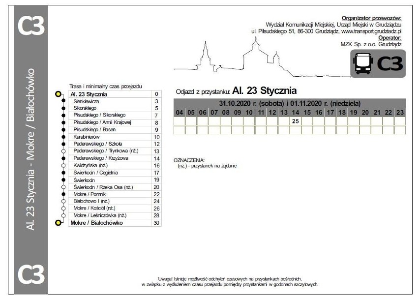 Sześć dodatkowych linii autobusowych "C" na 31 października...