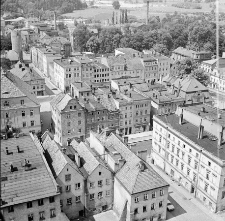 Paczków. Panorama miasta widziana z wieży kościelnej. Rok...