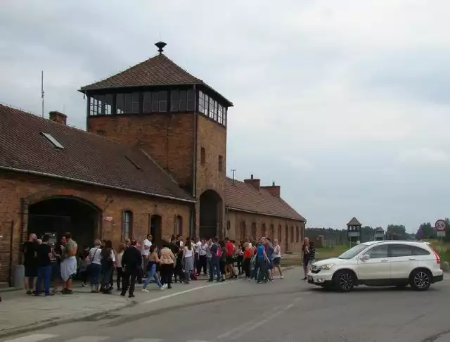 Obecnie przed Bramą Śmierci byłego niemieckiego obozu Auschwitz II - Birkenau kierowcy muszą bardzo uważać na zwiedzających