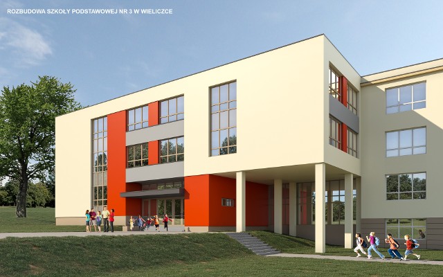 Tak ma wyglądać rozbudowana Szkoła Podstawowa nr 3 w Wieliczce. Zakończenie inwestycji przewidziano w grudniu 2022 roku