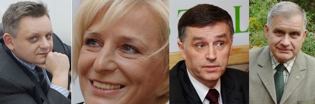 Oficjalni kandydaci na urząd prezydenta Koszalina: od lewej Piotr Jedliński, Krystyna Kościńska, Artur Wezgraj i Paweł Michalak.