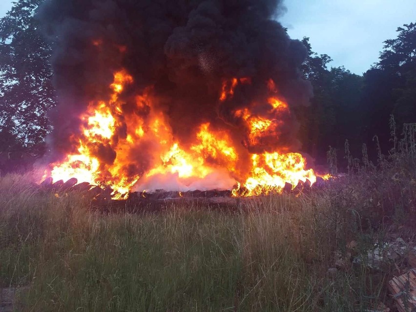 Pożar składowiska opon w okolicach Ogartowa koło Połczyna-Zdroju [ZDJĘCIA]