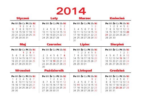 Kalendarz 2014 do wydrukowania na biurko