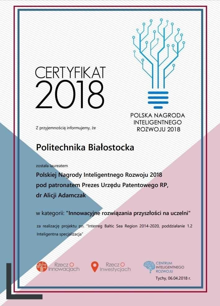 Polska Nagroda Inteligentnego Rozwoju dla Politechniki Białostockiej