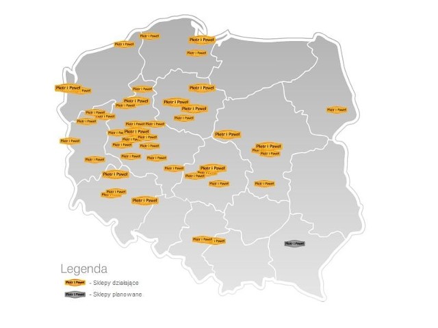 Sklepy istniejące i działające sieci "Piotr i Paweł".