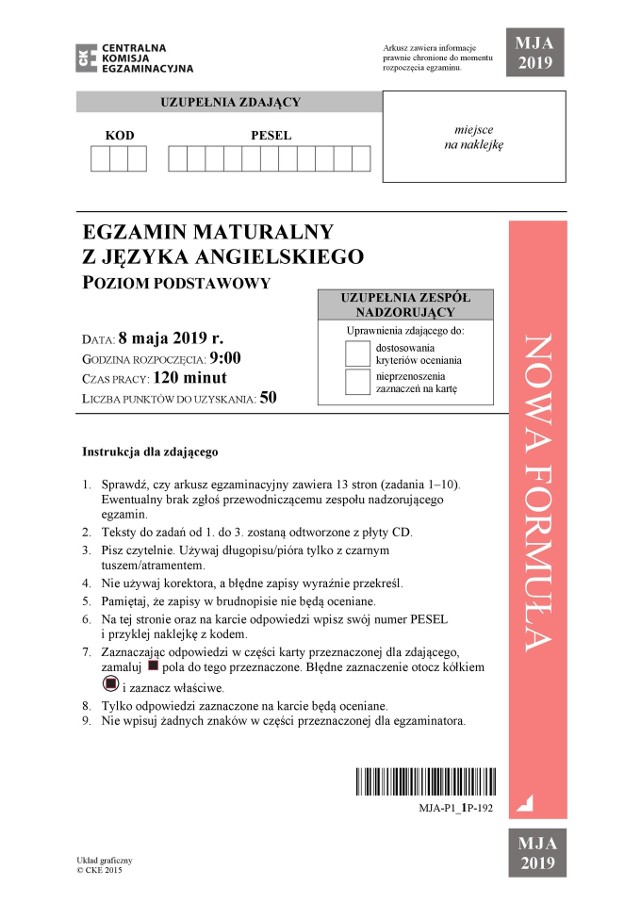 Matura Angielski podstawowy 2019 Arkusze CKE, Odpowiedzi, Pytania, Zadania MATURA ANGIELSKI PODSTAWA