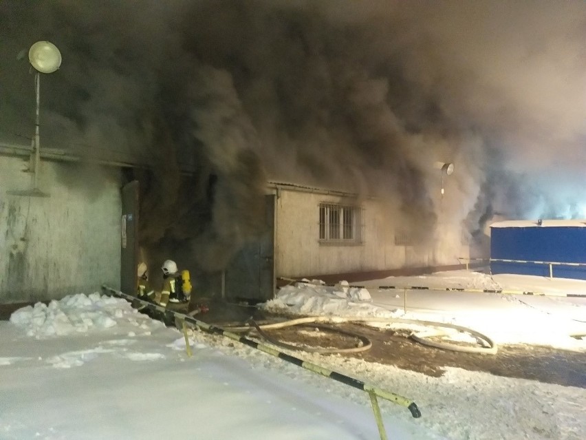 Pożar w hali firmy w Małogoszczu. Z ogniem walczyło 11 zastępów strażackich. Ogromne straty po pożarze