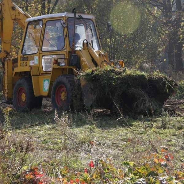 Na tyłach szpitala pracują koparki wyrównujące teren. Tutaj ma być parking i ogródek.