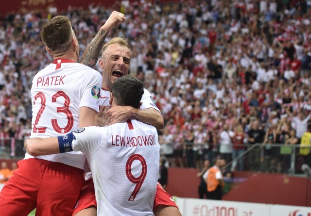 10.06.2019 warszawamecz eliminacyjny do mistrzostw europy 2020 pomiedzy polska a izrael rozegrany na stadionie narodowym w warszawienz krzysztof piatek,kamil grosicki,robert lewandowskifot bartek syta / polska press