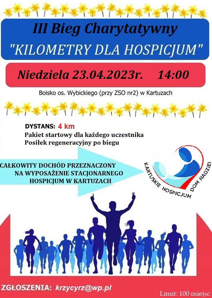 III Bieg Charytatywny "Kilometry dla Hospicjum" już 23 kwietnia w Kartuzach. Ruszyły zapisy!