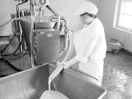 Barbara Kędra dozoruje proces termizacji masy serowej w rymanowskiej bryndzarni.