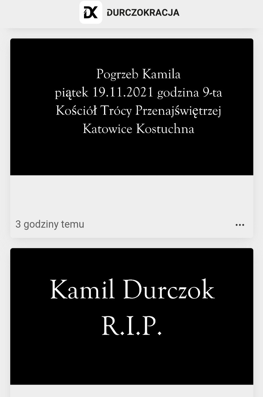 Kamil Durczok: data i miejsce pogrzebu, screen: Durczokracja