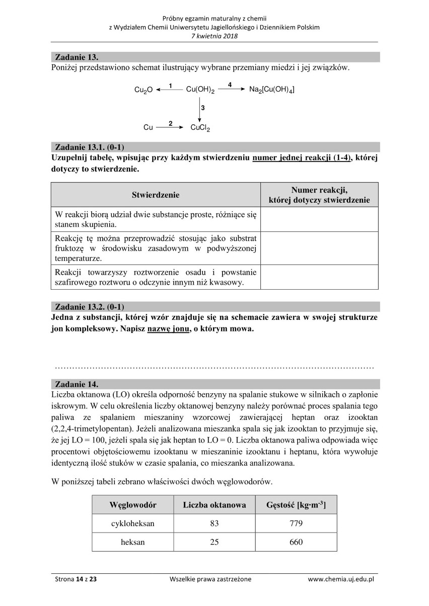 Matura z chemii 2018 r. z Wydziałem Chemii Uniwersytetu Jagiellońskiego [ARKUSZE]