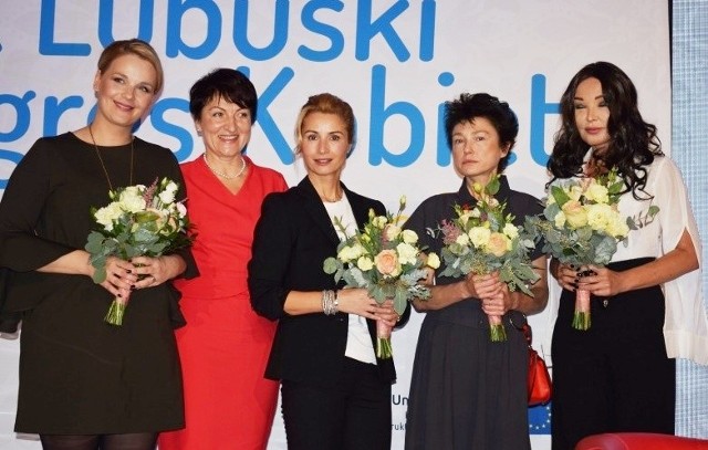 Lubuski Kongres Kobiet 2017. Od lewej: Anna Synowiec, Elżbieta Anna Polak, Joanna Brodzik, Ewa Wieczorek i Ewa Minge.