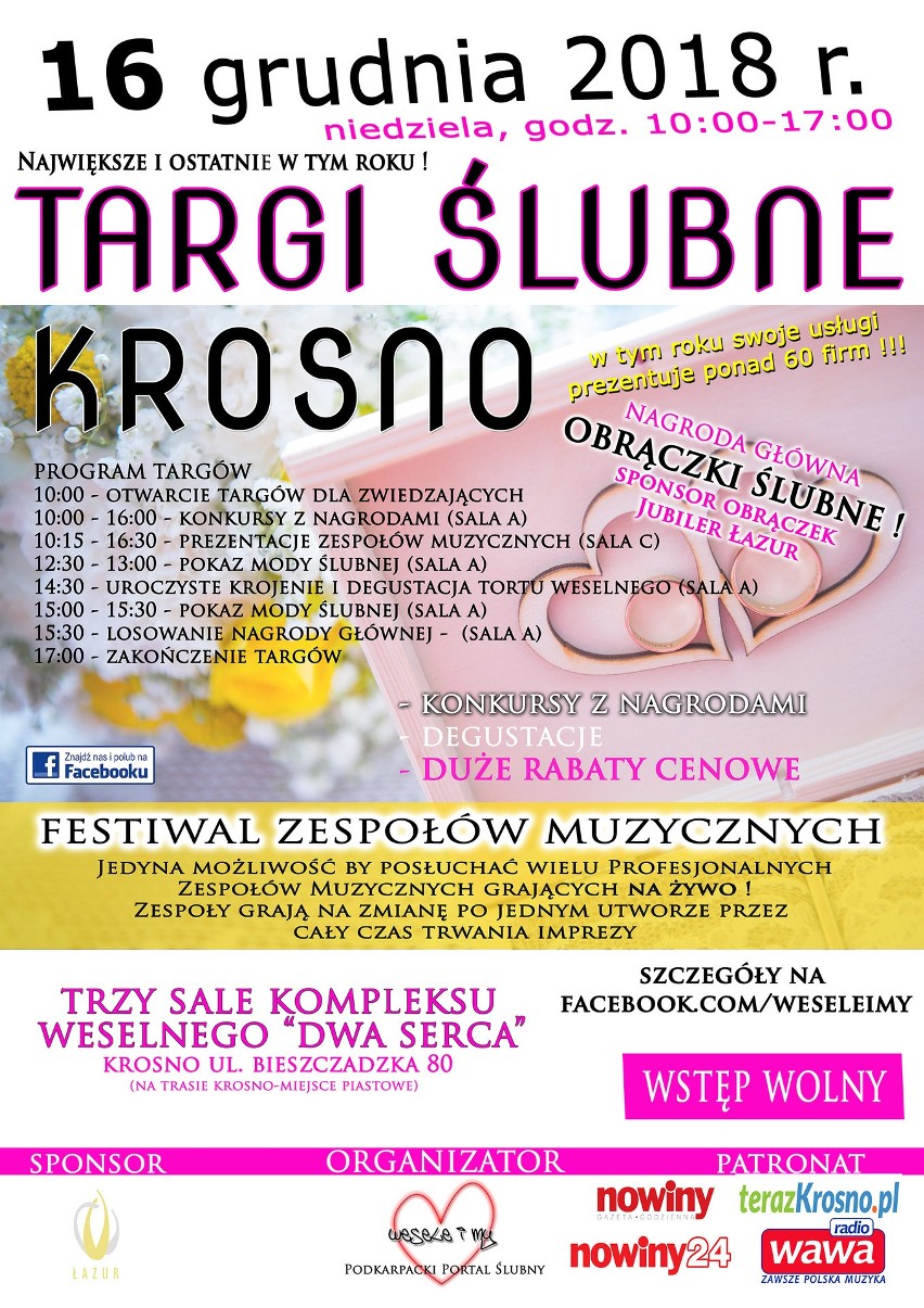 Ostatnie w tym sezonie Targi Ślubne odbędą się w Krośnie - w Kompleksie Weselnym "Dwa Serca"