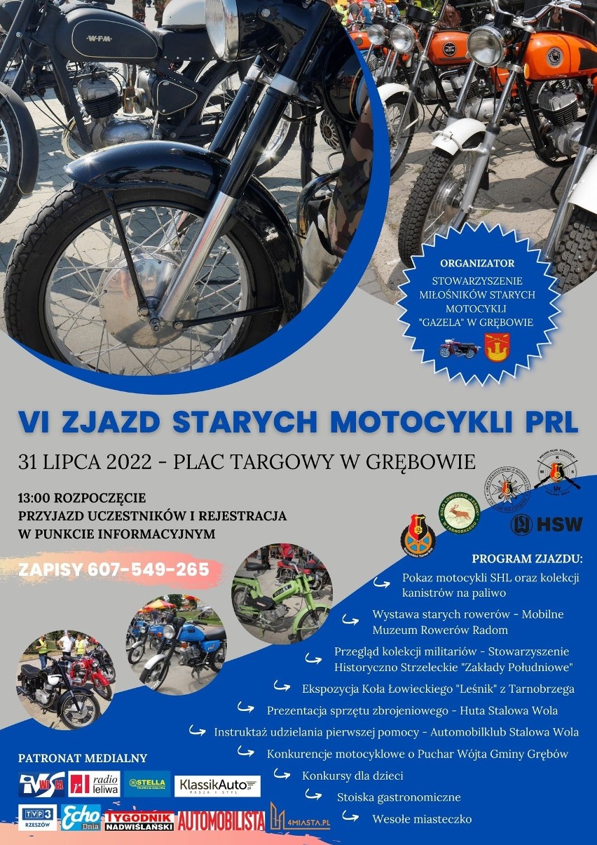 Grębów zaprasza w niedzielę na VI Zjazd Starych Motocykli PRL. Będzie dużo atrakcji i pokazów. Zobacz program imprezy na 31 lipca