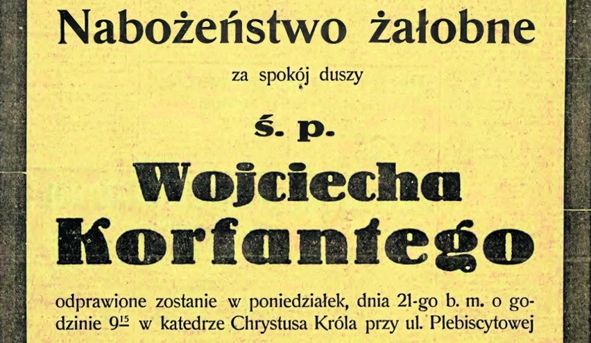 Nekrolog Korfantego zamieszczony w "Polonii" Na pogrzebie...