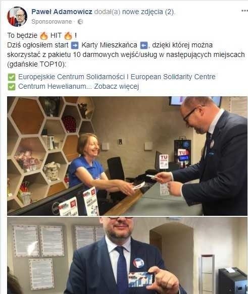 Adamowicz wykupił post sponsorowany na Facebooku. Kto za to płaci?