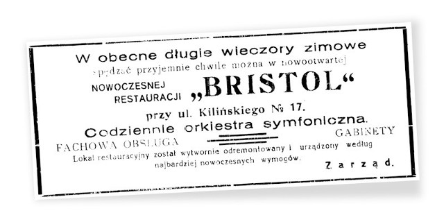 Reklama restauracji Bristol z 1934 roku